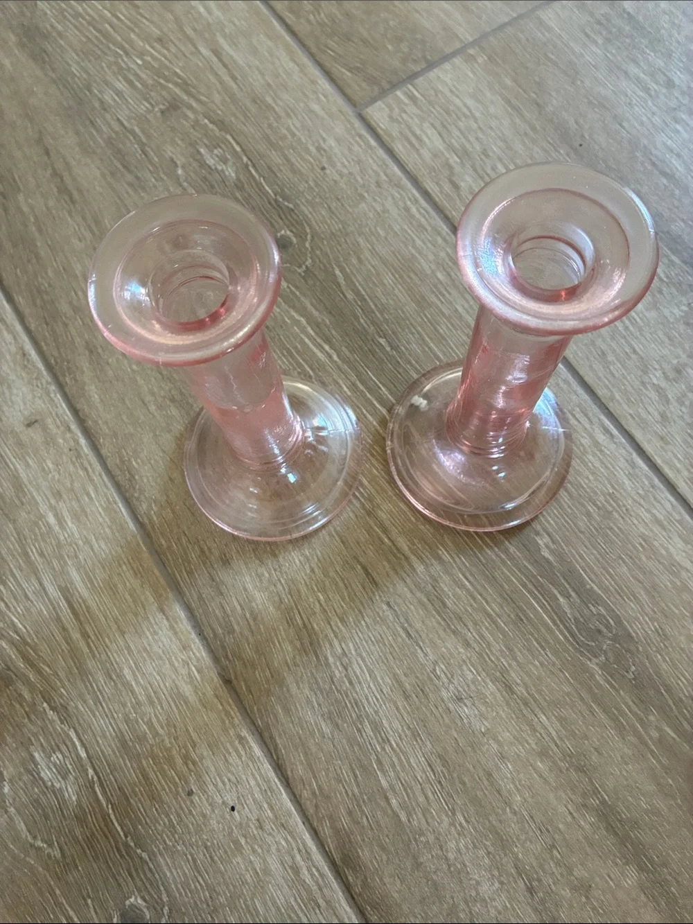 Pink Glass Candle Holders - Set of 2